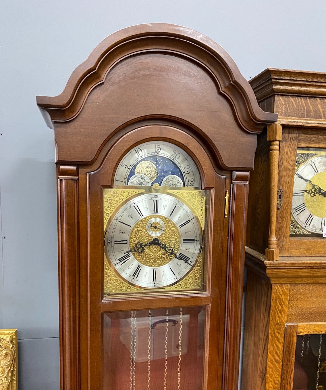 A modern mahogany cased moonphase longcase clock, height 206cm